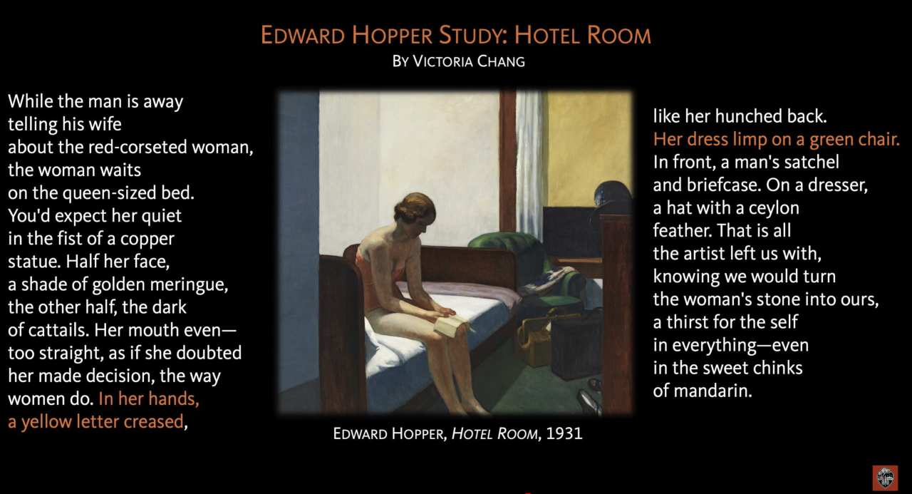 Ekphrasis Image: Victoria Chang's Edward Hopper Study: Hotel Room