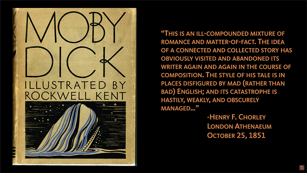 graphic with cover of Melville's "Moby Dick" and quote