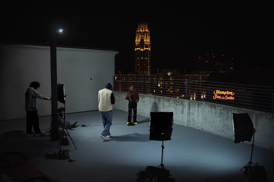 filming on a rooftop