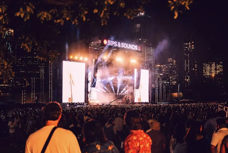 a large music concert occuring at night