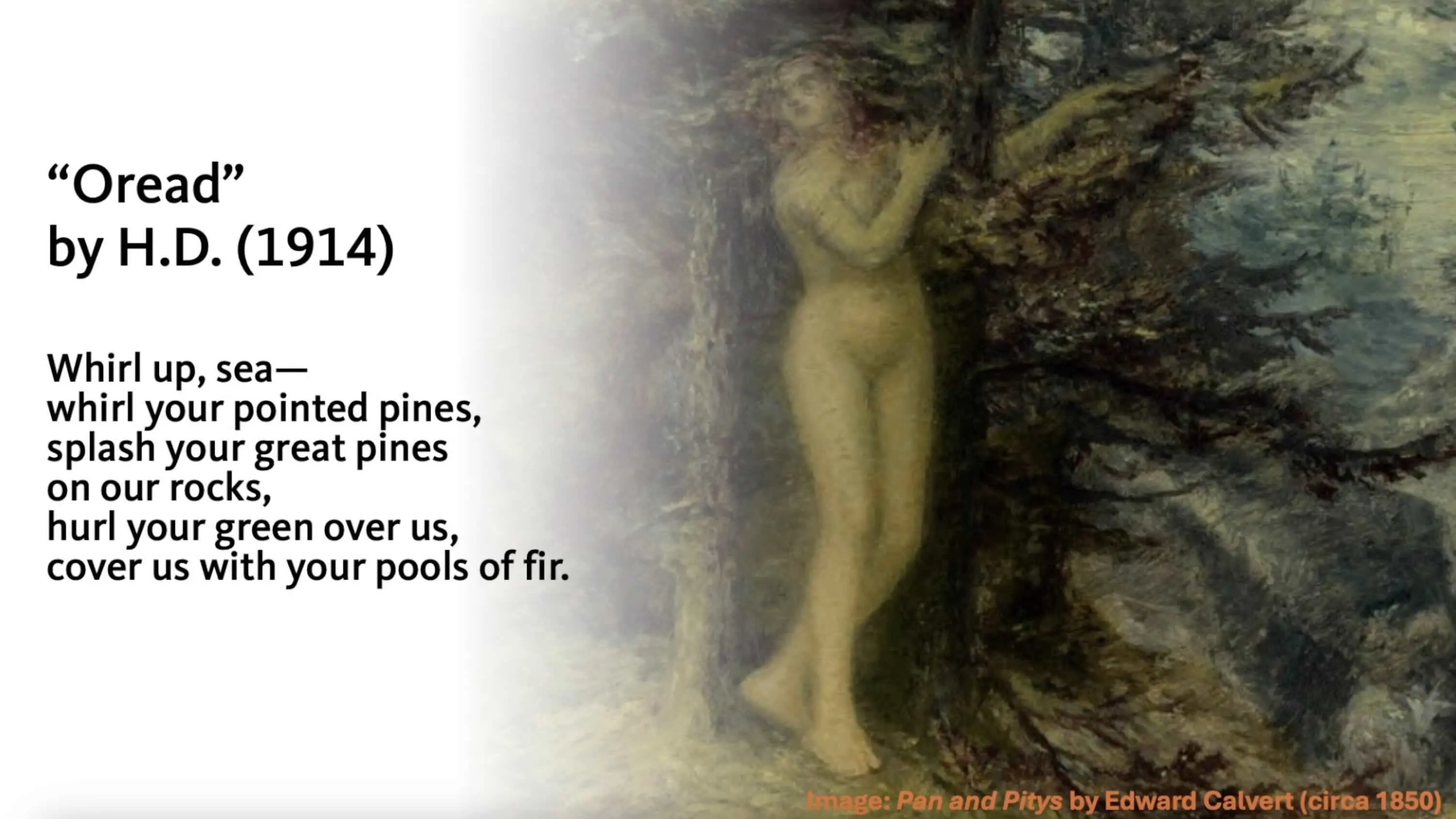 Image of Oread Holding Tree and HD's "Oread" poem in its entirety