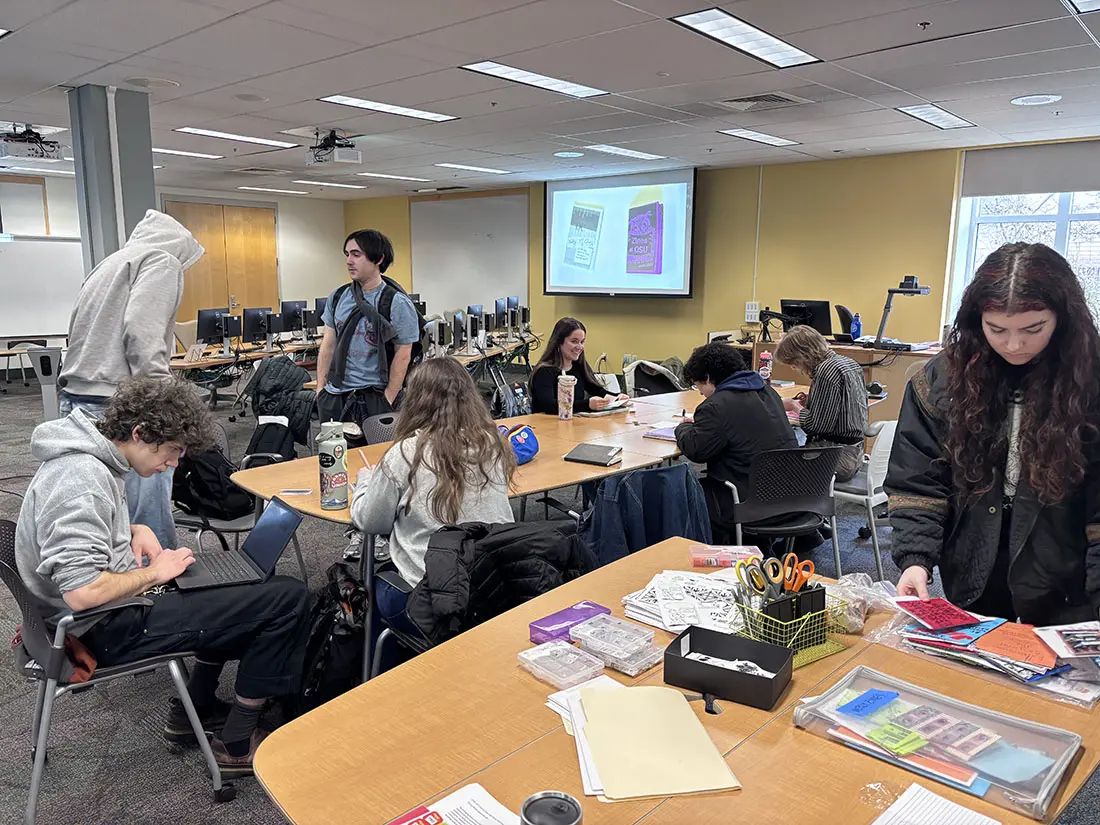 Students making zines