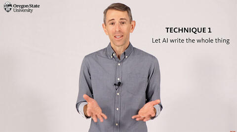 Speaker starting to explain writing with AI techniques: He mentions Technique 1