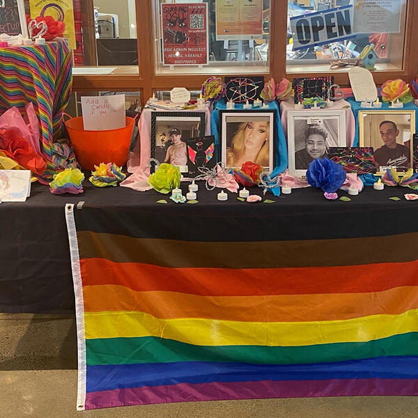 table with pride flag